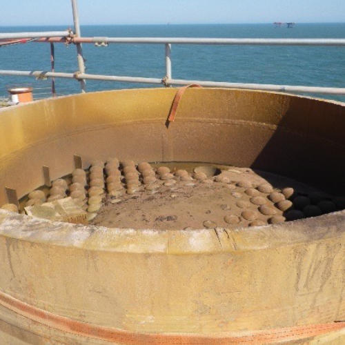 Contactor Tower base section awaiting removal after 65mm abrasive cold cuts Contactor Tower base section awaiting removal after 65mm abrasive cold cuts